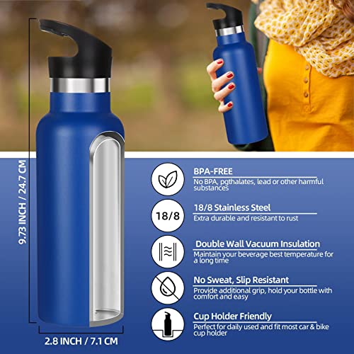 Volhoply 17oz Kids Insulated Water Bottle,Stainless Steel Water Bottles with Straw Lid,Reusable Metal Cups Water Bottle,Double Wall Vacuum Sports Water Flask Keep Hot & Cold for School (Navy,1 Set) - color: Navy