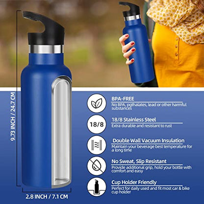 Volhoply 17oz Kids Insulated Water Bottle,Stainless Steel Water Bottles with Straw Lid,Reusable Metal Cups Water Bottle,Double Wall Vacuum Sports Water Flask Keep Hot & Cold for School (Navy,1 Set) - color: Navy
