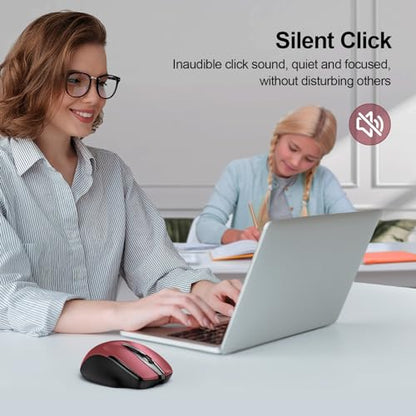 TECKNET Wireless Mouse, BT 5.0/2.4G, Rechargeable 6-DPI Silent, Red | Bluetooth 5.0/3.0 & USB A, 2-Device Easy Switch, Wide OS Compatible, 6 Buttons, 6-DPI up to 4800, Ergonomic for S to M Hands - color: Red