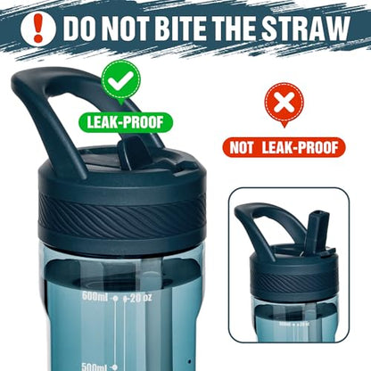 OLDLEY 20oz Kids Water Bottle with Straw, BPA-Free Tritan Water Bottle for School,Leakproof Clear Water Bottle with One Click Open, Measurement Scale,Cup Holder Friendly for Boys Girls,Midnight Blue - color: Midnight Blue
