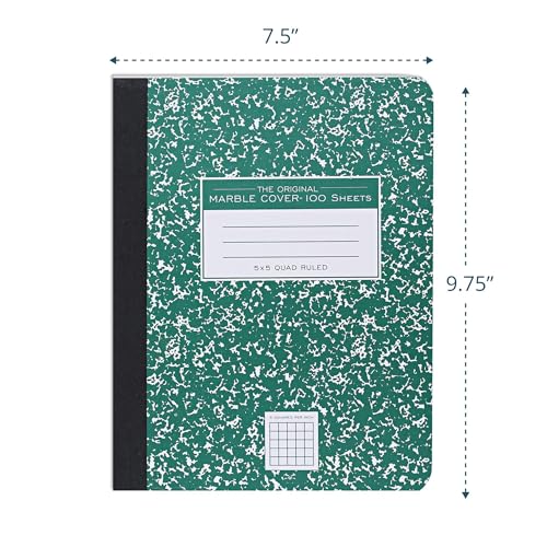 ROARING SPRING Hard Cover Composition Notebook, Green Marble Comp Book, 9.75″ x 7.5″, 5x5 Grid Graph Ruled, 100 Sheets (200 Pages)