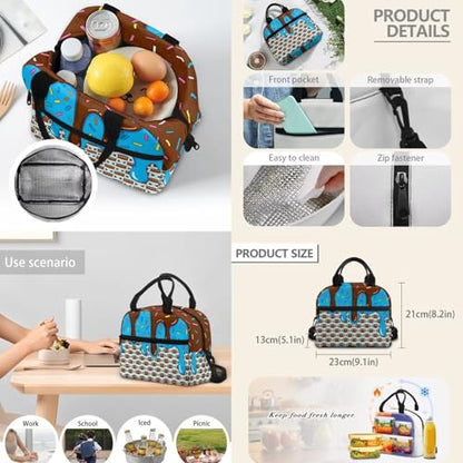 Ice Cream American Football Print 3 in 1 Backpack Set for Boys Girls 17 Inch Lager Capacity Bookbags School 3PCS Backpack with Lunch Box and Pencil Case - color: Ice Cream American Football Print