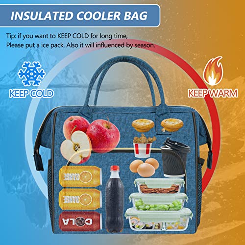 IDEATECH Large Insulated Lunch Bag for Men, Blue, Reusable Cooler Bag with Pockets, Leakproof and Insulation - color: Blue
