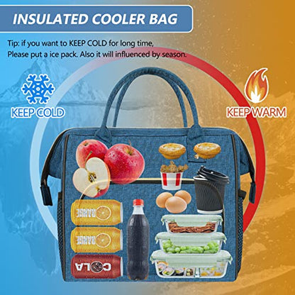 IDEATECH Large Insulated Lunch Bag for Men, Blue, Reusable Cooler Bag with Pockets, Leakproof and Insulation - color: Blue