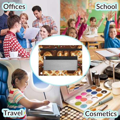 Chocolate Ice Cream Pencil Pouch for 3 Ring Binder Waffle Cookies Pencil Case Bag with Clear Window Zipper Pockets for Kids Girls Boys Students School College Supplies 2 Pack - color: Black