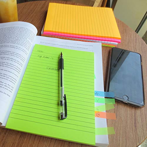 Creatiburg Big Sticky Notes Lined 6x8 inches 12 Pads 50 Sheets per Pad Large Self Stick Note Pads with Lines in 6 Bright Colors Easy Post Individually Wrapped School and Office Supplies Gift Set