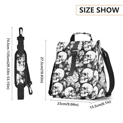 MNSRUU Insulated Lunch Bags Women Men, Skull and Flower Portable Reusable Thermal Meal Tote Cooler Bag Organizer, Adjustable Shoulder Strap, Handle - color: Skulls 050