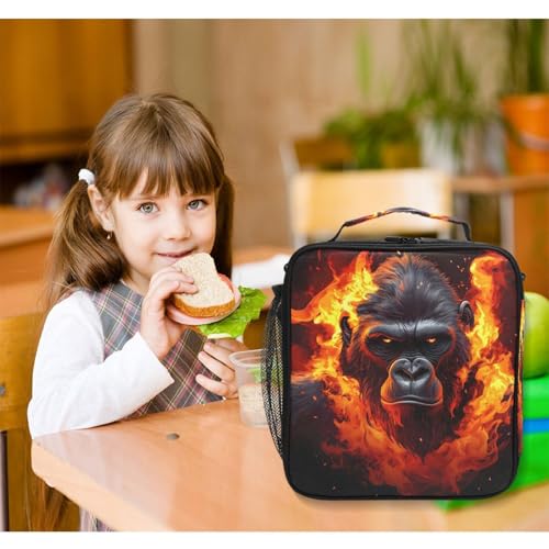 ALAZA Fierce Gorilla King Kong Lunch Box Insulated Lunch Bag Kids Cooler Tote Bag Freezable Shoulder Strap Lunchbox for Girls School Picnic - color: Multi2673