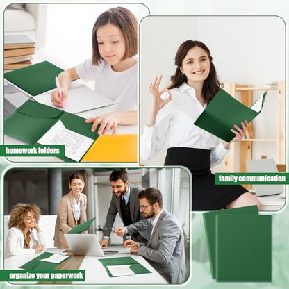 Gueevin 50 Pcs Plastic Folders with Pockets, Back to School Two Pocket Folder Fit Letter Size, Heavy Duty School Business Card Holder for Home Office, 11. 61 x 9. 45 Inches (Dark Green) - color: Dark Green