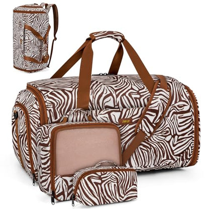 Convertible Garment Bags for Travel - Carry on Garment Duffle Bag with Backpack Straps for Men Women, 4 in 1 Large Travel Duffel Bags with Shoes Compartment Hanging Suit Dress Weekender Bag 3pcs Set - color: D1-Brown Zebra