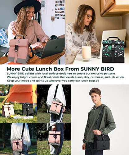 SUNNY BIRD Insulated Lunch Bag Rolltop Lunch Box (Floral & Foliage) - color: Floral & Foliage