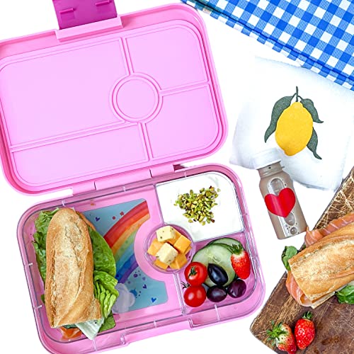Yumbox Tapas Leakproof Bento Box, 4 Compartments, Capri Pink | Sandwich-Friendly | Large 4.2-Cup Capacity | Built-In Dip Well | Removable Compartment Tray | Ideal for Teens & Adults - color: Capri Pink Rainbow