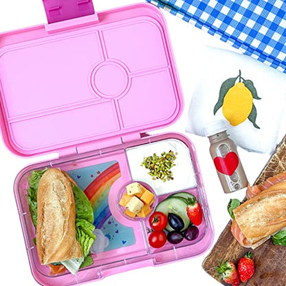 Yumbox Tapas Leakproof Bento Box, 4 Compartments, Capri Pink | Sandwich-Friendly | Large 4.2-Cup Capacity | Built-In Dip Well | Removable Compartment Tray | Ideal for Teens & Adults - color: Capri Pink Rainbow