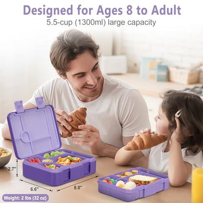 Chill Lunch Box Kids, Leak Proof Adult Bento Box with Ice Pack, 6 Compartment Lunch Container with Utensils for Girl Boy Back to School, 5.5-Cup Capacity, Dishwasher Safe, BPA Free - color: Purple-Horse