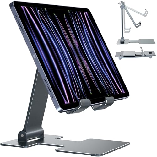 Anozer Tablet Stand,Adjustable Tablet Holder for Desk Foldable | for iPad Stand Dock Holder for iPad Air 5/4/Mini 6/Mini 5/10.2/Pro 12.9/Pro 11,Portable Monitor,Surface (4-13 inch)-Grey