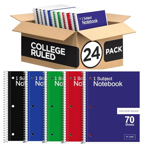 E-CLIPS USA College Ruled Spiral Notebooks Bulk Spiral Bound Notebooks for Work 1 Subject Notebook 70 sheets 140 pages 8.5" x 11" (24 pack) - size: 24 Pack