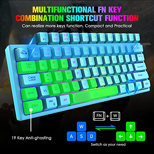 Gaming Keyboard and Mouse Combo Mini Portable with Chroma RGB Backlit Ergonomic 62Key Layout 19Key Anti-ghosting Mechanical Feel 3200DPI Honeycomb Mice USB Wired for PC Mac Gamer Laptop Typists(Blue)