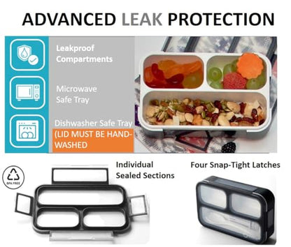 Small Snack Containers for Kids Teens - 3 Compartments (Set of 2) - Leak-Proof Boxes with Lids -BPA-Free Plastic Mini Bento Lunch Box - Ideal for School, Boys & Girls, Holds 2 Cups (Black + Gray) - color: Grey Black MINI 2pk