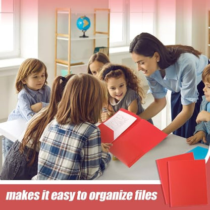 Gueevin 150 Pcs Plastic Folders with Pockets, Two Pocket Folder Fit 8.5 x 11 Inch Letter Size Paper, Heavy Duty School Folders Business Card Holder for Home Office School Bussiness (Red) - color: Red