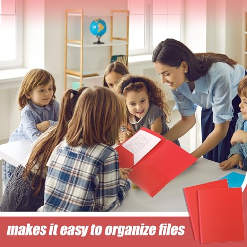 Gueevin 50 Pcs Plastic Folders with Pockets, Back to School Two Pocket Folder Fit Letter Size, Heavy Duty School Business Card Holder for Home Office, 11. 61 x 9. 45 Inches (Red) - color: Red