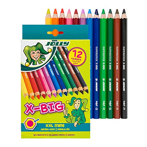 Jolly X-Big Jumbo Colored Pencils; Set of 12, Perfect for Special Needs, Art Therapy, Pre-School and Early Learners, Multicolor (3099-0001) - size: 1 Count (Pack of 12)