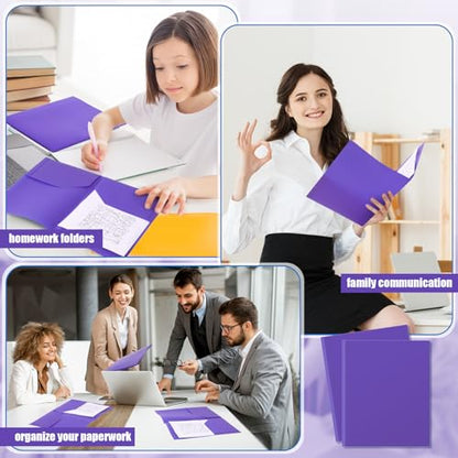 Gueevin 50 Pcs Plastic Folders with Pockets, Back to School Two Pocket Folder Fit Letter Size, Heavy Duty School Business Card Holder for Home Office, 11. 61 x 9. 45 Inches (Purple) - color: Purple