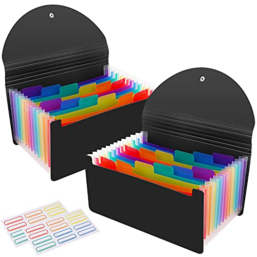 2 Pack 13 Pockets A6 Mini Coupon Organizer Wallet, Expandable Accordion File Organizer for Storage Receipt Cards Coupons Tickets - Black - color: Black