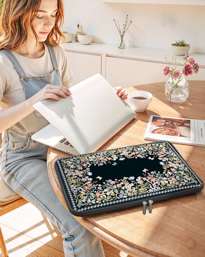 iCasso Laptop Sleeves 13 inch,Retro Laptop Carrying Case Black,13-13.6 inch Computer Sleeve Bag Compatible with MacBook Neo/Air/Pro 13-14 Sleeve, HP Dell ASUS Lenovo Chromebook Notebook,Flowers - color: Black, size: 13-14 Inch