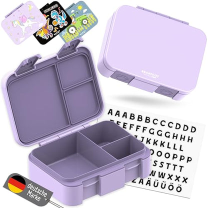 BEARFOOT Kids Lunch Box with Compartments – Compact & Lightweight | Leak-Proof, BPA-Free, Dishwasher Safe | Hand-Drawn Design for Preschool, School, Travel (Purple, 2.75 Cups) - color: Purple, size: 2.75 Cups