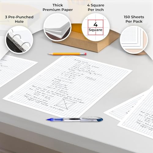 Rosmonde Graph Paper Bulk, 576 Pack(Pallet), 86400 Sheets, 4x4, Pallet of Loose Leaf Paper, 8" x 10.5", Bulk Graphing Paper, Grid Papers, 3 Hole Punched for Binders, Quad Ruled Paper, 4-7 Days Transit - size: Express Pallet (86K Sheets)