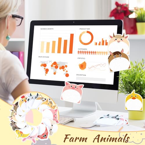 Yinder 24 Pads Cute Sticky Notes Fun Kawaii Farm Animal Sticky Notes Pads Bulk Cartoon Memo Self Adhesive Gift Back to School Veterinary Office School Tab Party Supplies - style: Farm Animals