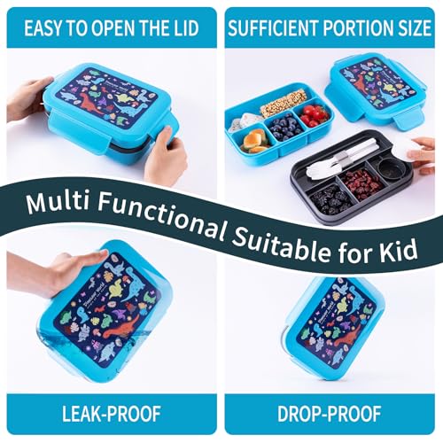 Bento Box for Kids Girls Boys, Adult,8-Compartment Leak-Proof Toddler Lunch Box for School, Drop-Proof Kids Lunch Containers with Insulated Bag, Microwave & Dishwasher Safe, BPA-Free,(Blue) - color: blue