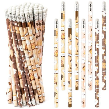 Xqumoi S’Mores Pencils with Eraser - S’More Love Fun #2 HB Pencils, Classroom Student Rewards Camping Back to School Office Supply Marshmallow Goodie Bag Fillers Stuffers Campfire Party Favors - style: Marshmallow