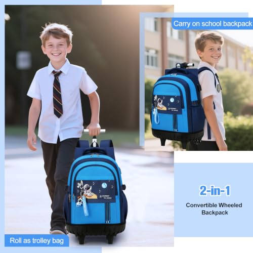 ACESAK Rolling Backpack for Boys, Kids Backpack with Wheels Portable with Insulated Lunch Box & Pencil Case, Multi-Pocket Roller Backpack for Preschool Kindergarten Kids Boys Travel(Dark Blue) - color: Dark Blue