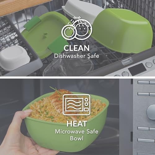 Bentgo Salad Container - 54 oz Bowl with 4-Compartment Toppings Tray, Leak-Proof Dressing Container, Reusable Fork, BPA-Free Lunch Box for Meal Prep & Food Storage; Removable Bento Tray (Green) - color: Green