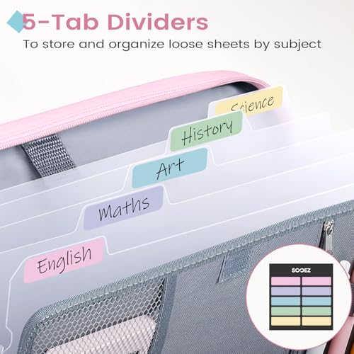 Sooez Zipper Binder Bag, 1 Inch Binders 3 Ring O-Ring, 5-Tab Dividers Expanding File Folder, 500-Sheet Capacity Three Ring Binder, Organizer Storage for Student School Classroom Supplies, Gray - color: Gray