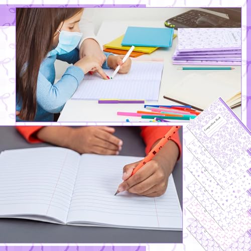 AmazingSpark 6 Pack Lefty Preppy Notebook Cute Bow Coquette Journal 7" x 9" College Wide Ruled 110 Pages Left Handed Aesthetic School Supplies Gifts for Teens Girls Women(Composition,Purple Bow) - color: Purple Bow, style: Composition