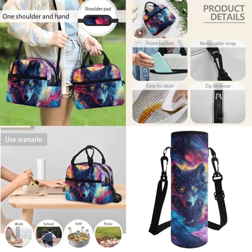 Horeset Aesthetics Wolf School Bags Set for Girls Boys Kids Teens Travel Backpack with Picnic Lunch Box Water Bottle Bag Set of 3 Large Capacity Bookbag Rucksack for Primary Elementary School Student - color: Aesthetics Wolf