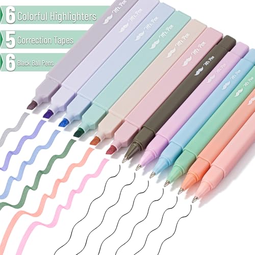 Mr. Pen- Aesthetic Highlighters and Ballpoint Pens No Bleed, 17 Pack | Aesthetic Correction Tapes, Bible Highlighters and Pens No Bleed, Fast Dry and No Smear for Bible Journaling, School Supplies