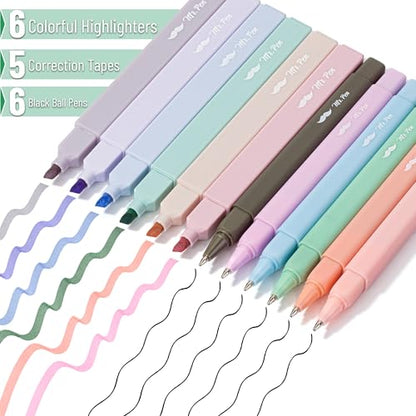 Mr. Pen- Aesthetic Highlighters and Ballpoint Pens No Bleed, 17 Pack | Aesthetic Correction Tapes, Bible Highlighters and Pens No Bleed, Fast Dry and No Smear for Bible Journaling, School Supplies