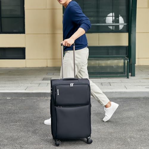 Hanke Softside Expandable 20 Inch Carry On Luggage with Wheels Airline Approved, TSA Luggage Lightweight Rolling Suitcases for Travel Carry On Bag(Black) - color: Black, size: 20 Inch Carry on
