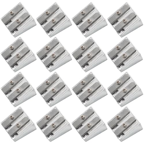 Bonsicoky 16 Pack Handheld Metal Pencil Sharpener with 2 Holes - Aluminum Alloy Sharpener for Standard Size Pencils