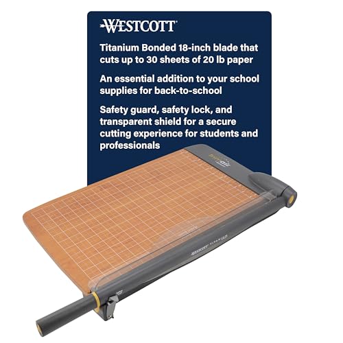 Westcott TrimAir Guillotine Paper Cutter, Paper Trimmer with Sharp and Durable Titanium-Bonded Blade, Maximum Safety Features, 18-Inch, Back to School, School Supplies, Classroom - size: 18-inch