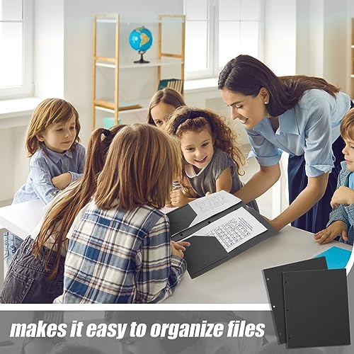 Yeaqee 100 Pcs Plastic Folders with Pockets Bulk 3 Hole Punched 2 Pocket File Folders for 3 Ring Binder Divider Folder for Notebooks, Durable Poly for Office Home (Black) - color: Black