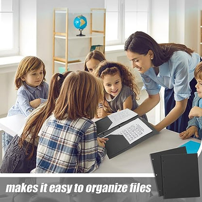 Yeaqee 100 Pcs Plastic Folders with Pockets Bulk 3 Hole Punched 2 Pocket File Folders for 3 Ring Binder Divider Folder for Notebooks, Durable Poly for Office Home (Black) - color: Black