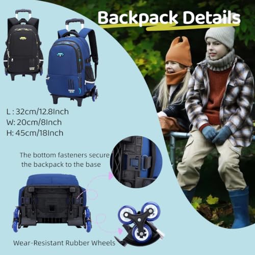 Mfikaryi Solid Color Elemetary Rolling Backpack,Camo Prints Kids Wheeled School BookBag,Backpack with wheels for boys - color: Blue