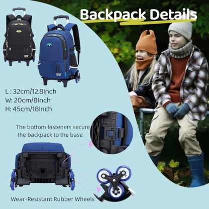 Mfikaryi Solid Color Elemetary Rolling Backpack,Camo Prints Kids Wheeled School BookBag,Backpack with wheels for boys - color: Black Blue