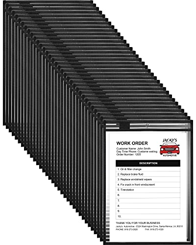 Nezyo Dry Erase Pockets Plastic Job Ticket Holders Shop Holder Order Pockets Clear Sleeves Tickets Folders Plastic Sleeves Paper Teacher Supplies for Classroom (14 x 10 in,Black,50 Pcs) - color: Black, size: Letter Size 9.5 x 12 in