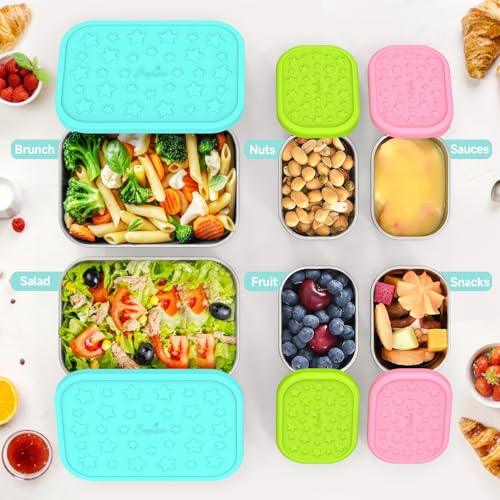 SOPHICO Stainless Steel 24 OZ Snack Containers for Kids，Food Storage Container with Silicone Lid - Perfect 304 Metal Toddler Lunch Box for Daycare and School, Leak Proof(Mint) - color: 24oz+8oz*2（Mint）