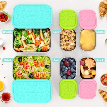 SOPHICO Stainless Steel 24 OZ Snack Containers for Kids，Food Storage Container with Silicone Lid - Perfect 304 Metal Toddler Lunch Box for Daycare and School, Leak Proof(Mint) - color: 24oz+8oz*2（Mint）